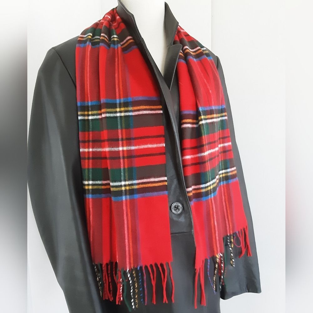 Cashmink V. Fraas Super Soft Classic Red Plaid Tartan Fringe Scarf - Unisex
